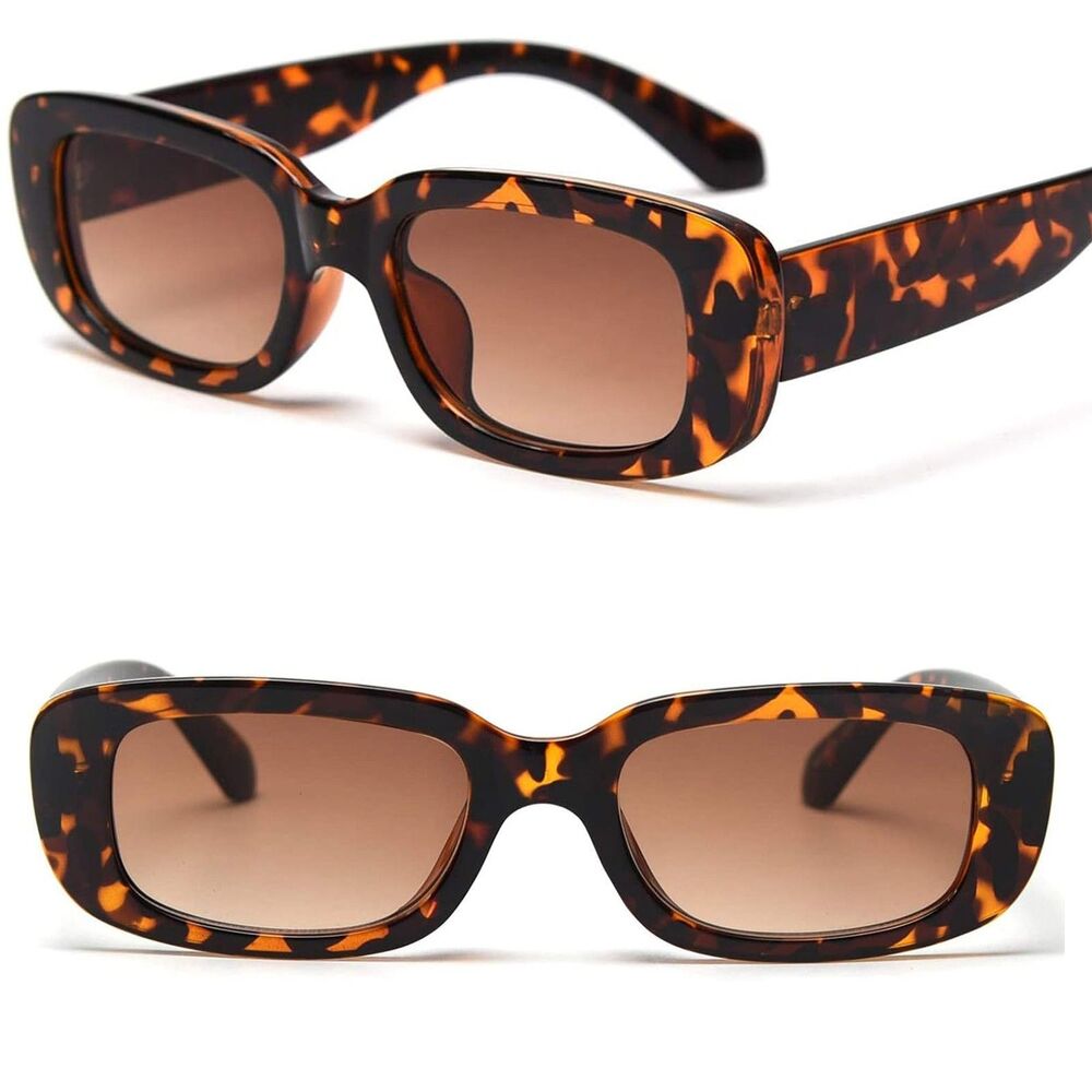 Women's Tortoise Brown Gradient Narrow Rectangle Retro 90s Fashion Sunglasses